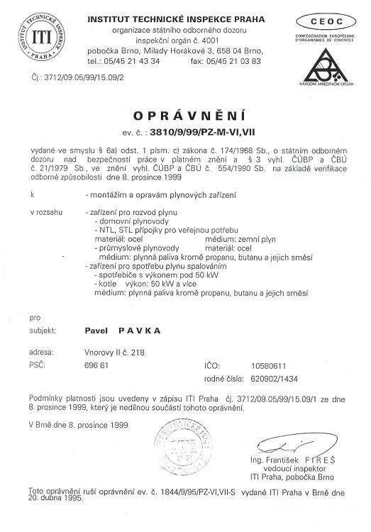 Oprávnění pro plynové instalace