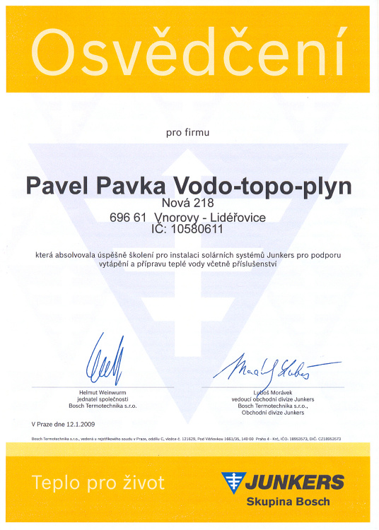 Osvědčení Junkers